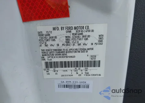2013 Ford F-150 Xl z USA, uszkodzony, nr VIN 1FTEX1CM3DFB10923
